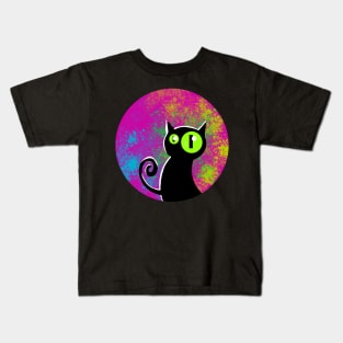 Black Cat Green eyes Kids T-Shirt